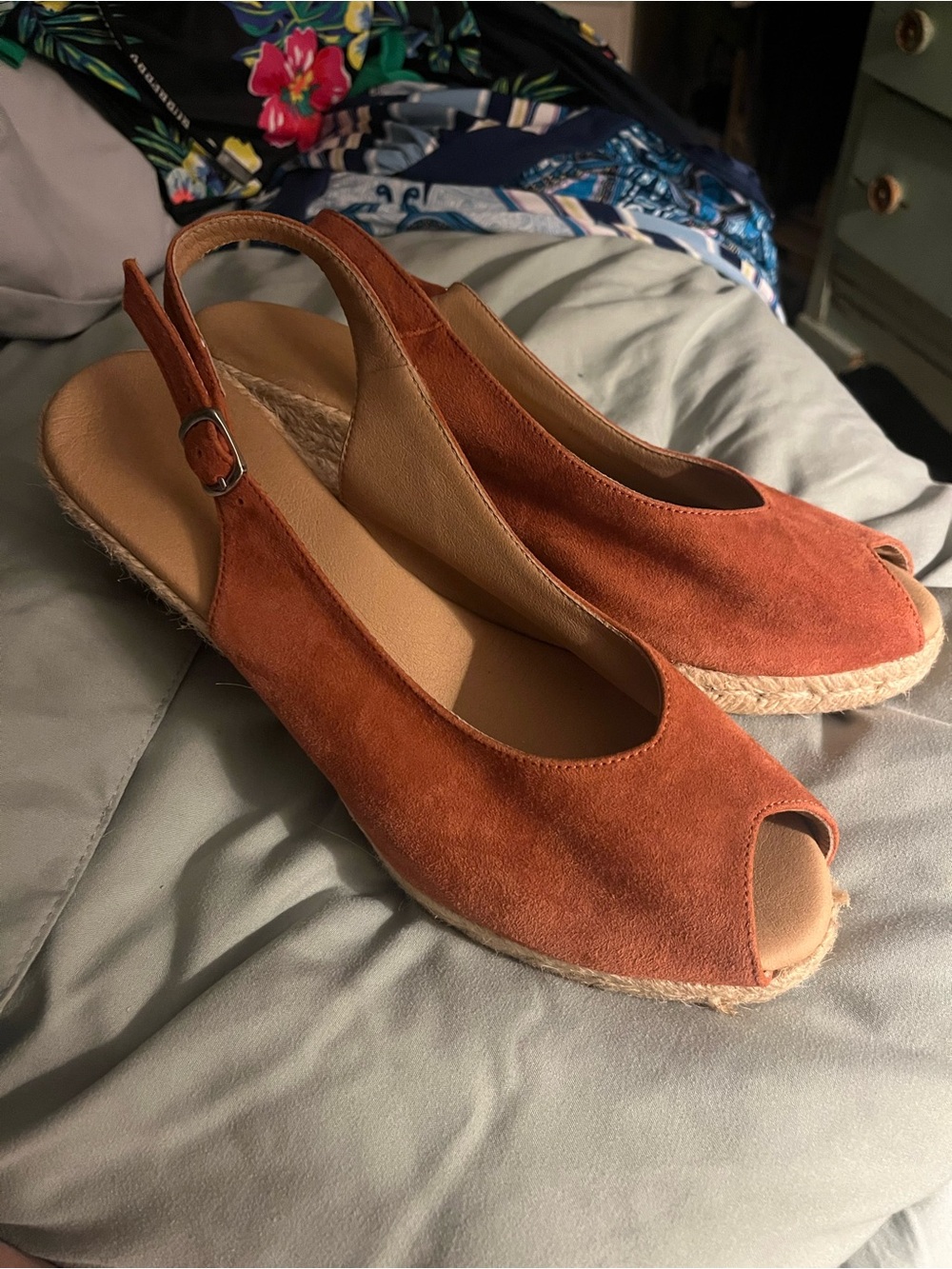 Women's Open-Toe Suede Slingback Wedge - Rusty Orange